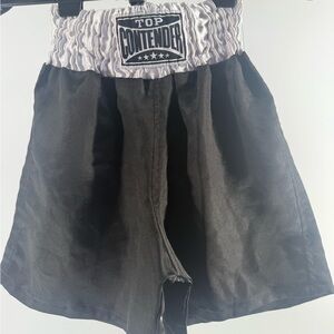Top Contender Boxing Trunks Shorts Satin Black Fighting UFC Martial Arts Costume